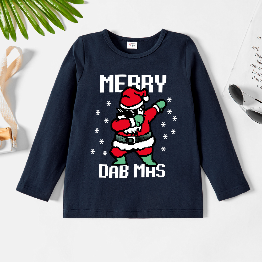 

Christmas Kid Boy Graphic Santa and Letter and Snowflake Print Long-sleeve Tee