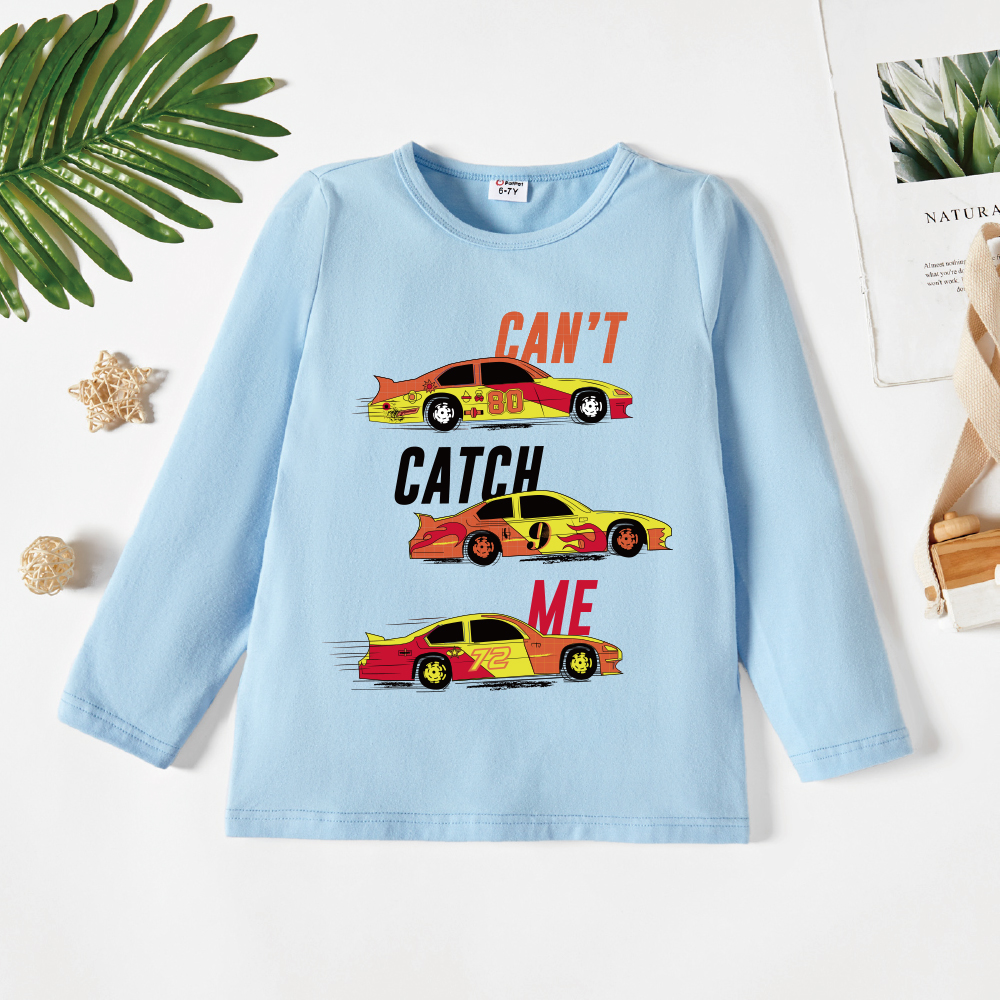 

Kids Boy Graphic Letter & Car Print Long-sleeve Tee