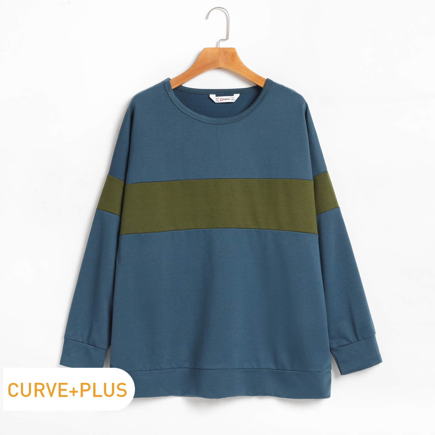 

Women Plus Size Casual Round-collar Colorblock Pullover Sweatshirt