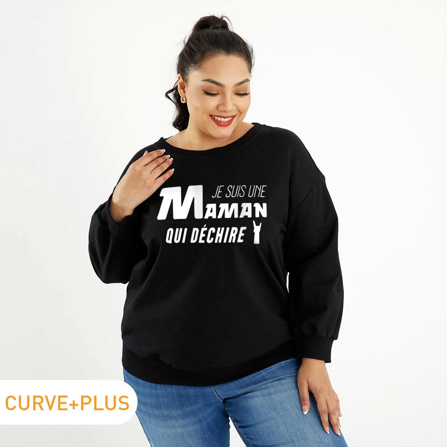 

Women Plus Size Graphic Letter Print Round-collar Long-sleeve Pullover