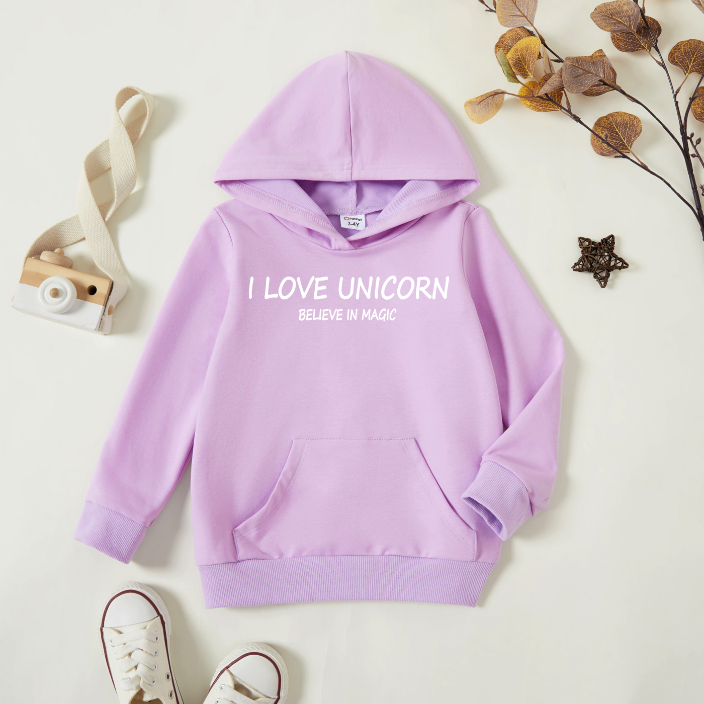 

Toddler Girl Graphic Letter Print Long-sleeve Hooded Pullover