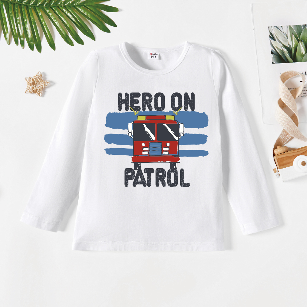 

Kid Graphic Letter and Patrol Car Print Long-sleeve Tee