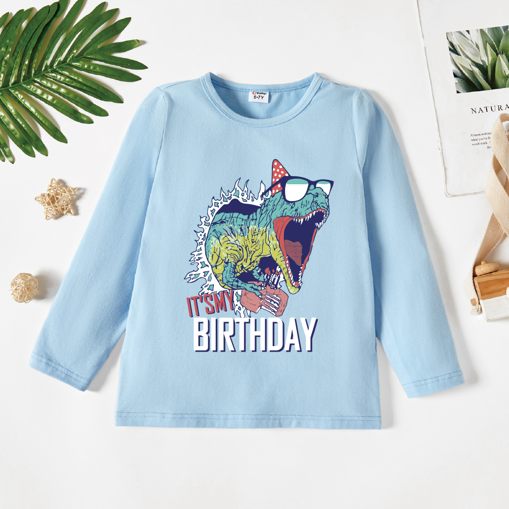 

Kid Boy Graphic Letter and Dinosaur Print Long-sleeve Tee