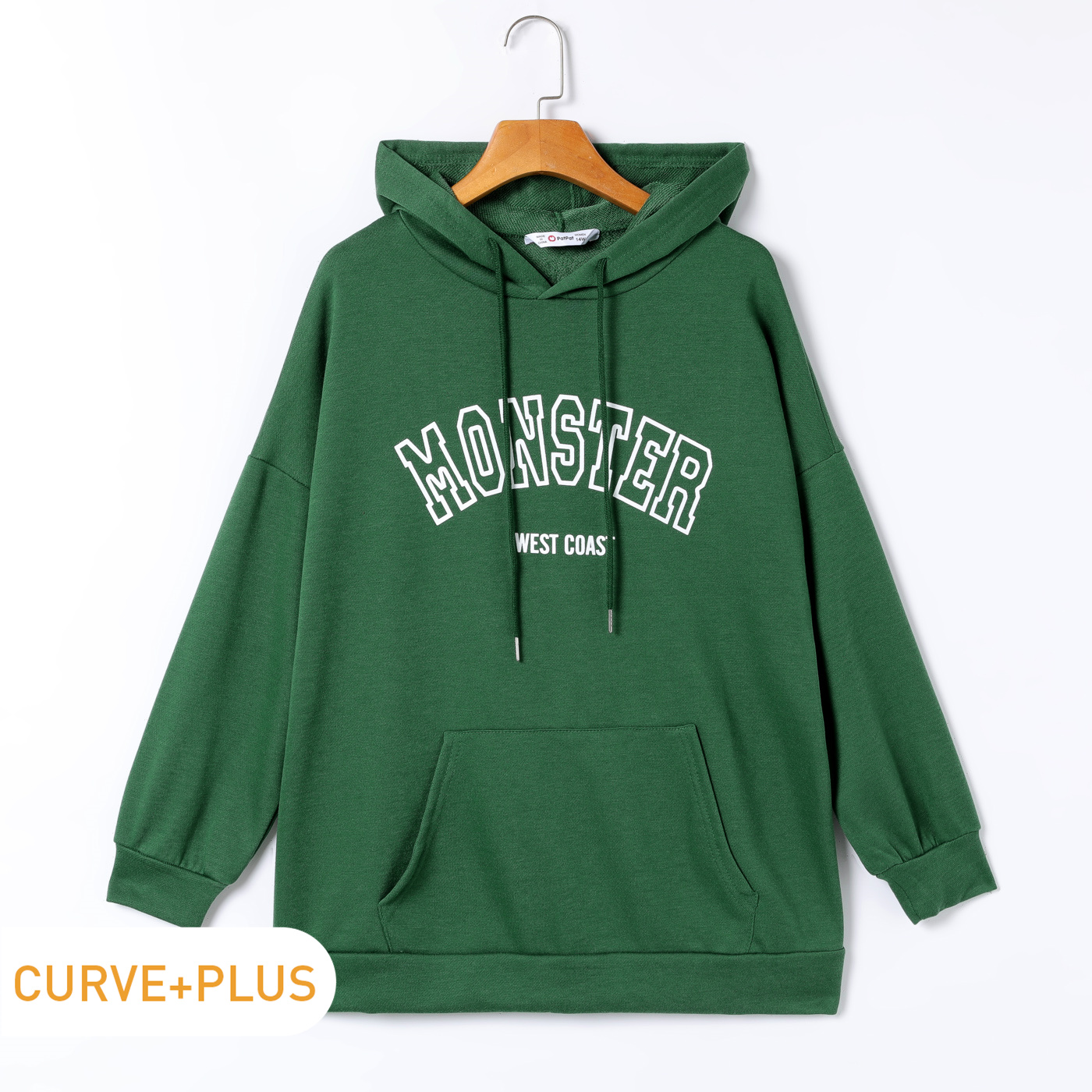 

Women Plus Size Casual Letter Print Pocket Design Drawstring Hoodie Sweatshirt