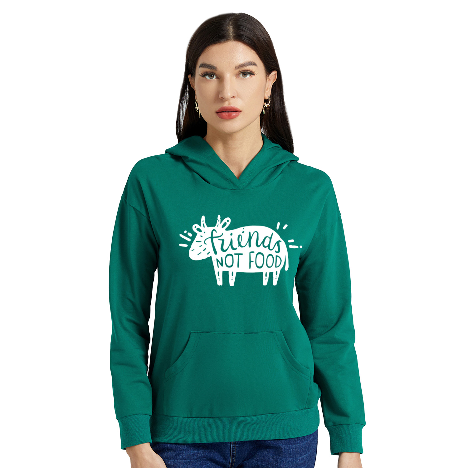 

Women Graphic Cow and Letter Print Long-sleeve Hooded Pullover