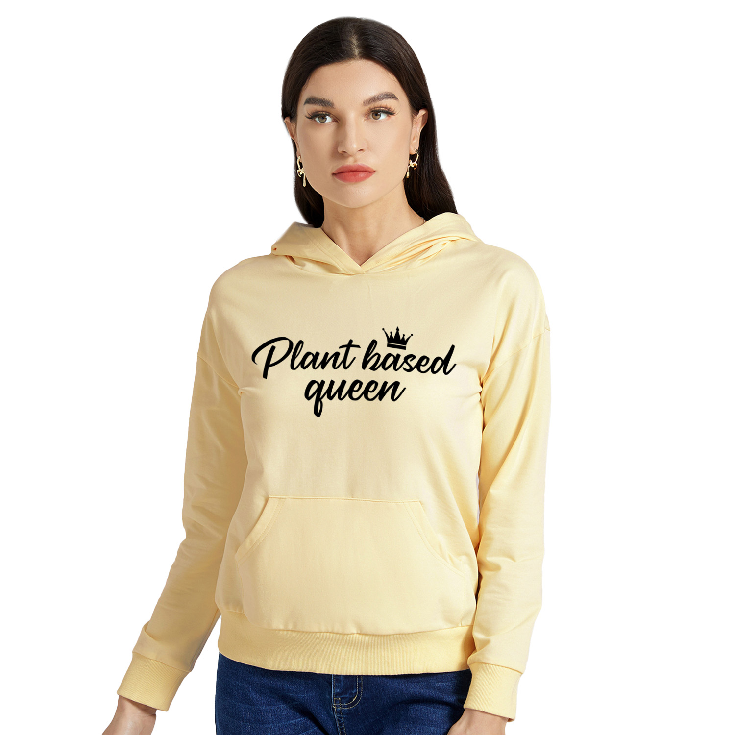 

Women Graphic Letter and Crown Print Long-sleeve Hooded Pullover