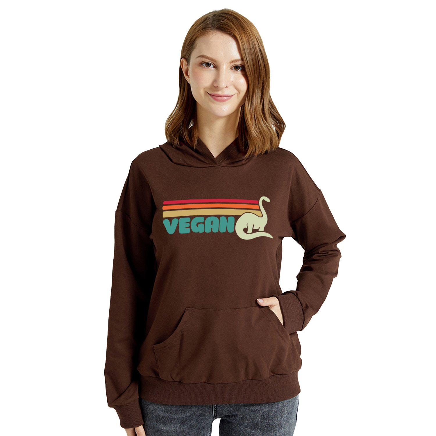 

Women Graphic Dinosaur and Letter Print Long-sleeve Hooded Pullover