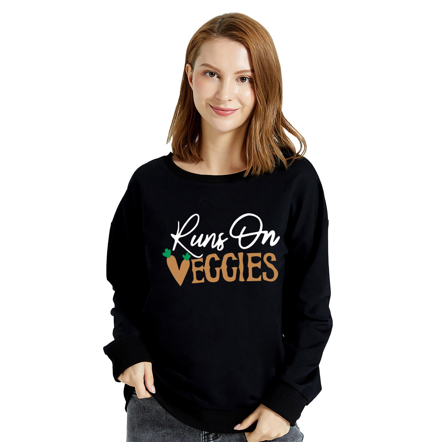 

Women Graphic Letter and Carrot and Heart-shaped Print Long-sleeve Pullover