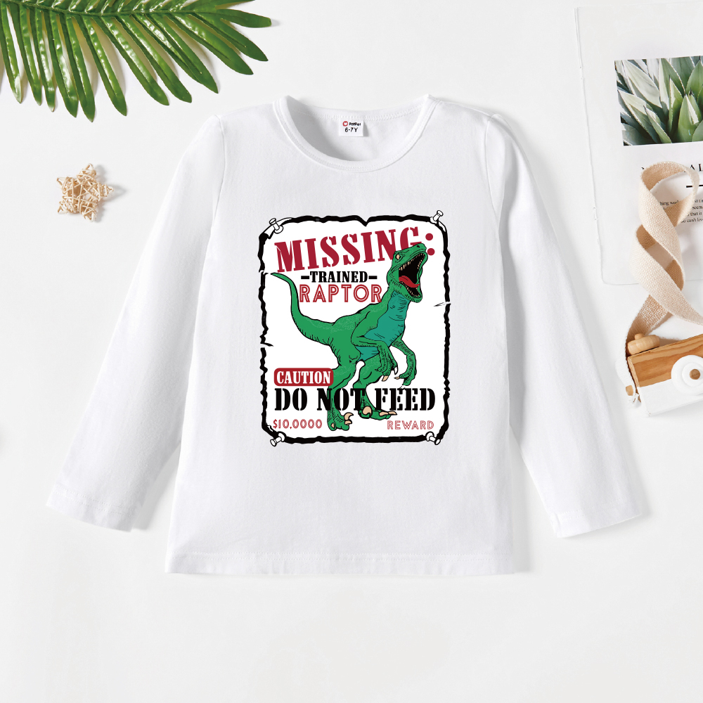 

Kids Boy Dinosaur & Letter Print Long-sleeve Tee