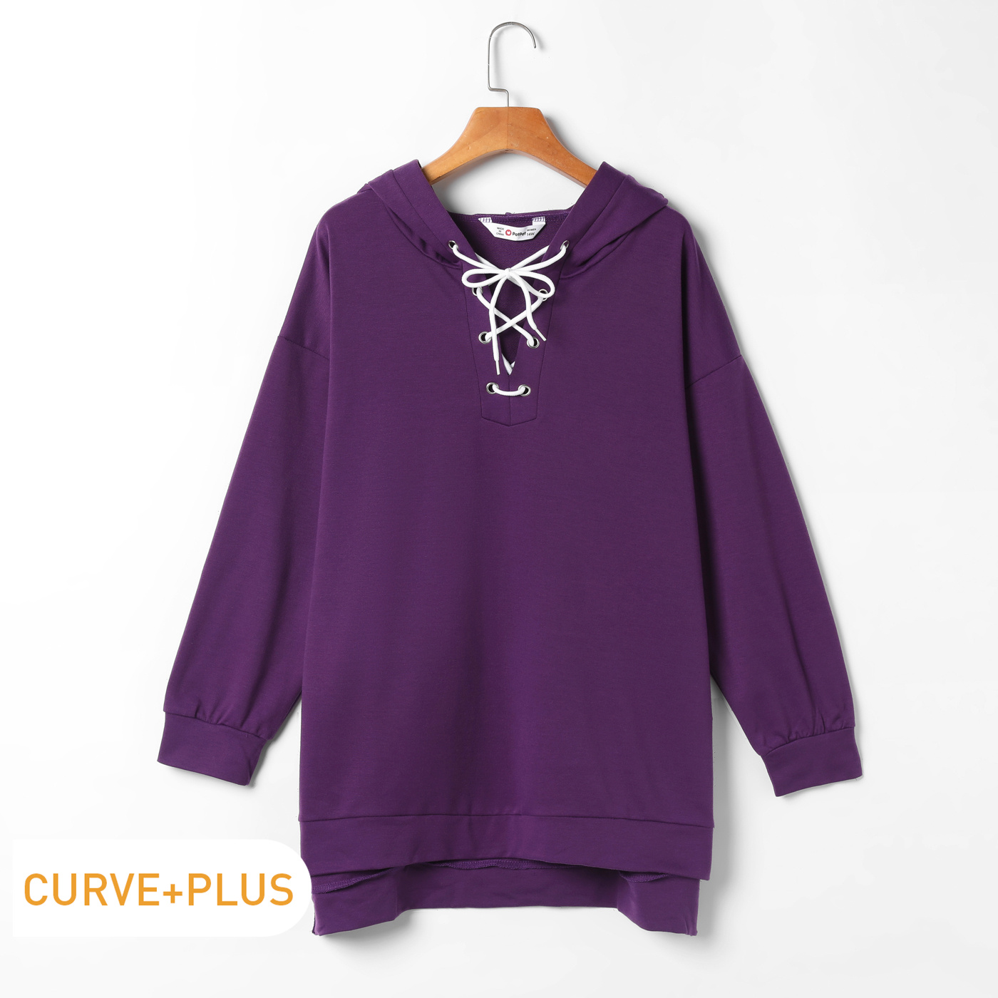 

Women Plus Size Casual Eyelets Lace-up Side Slit Purple Hoodie Sweatshirt