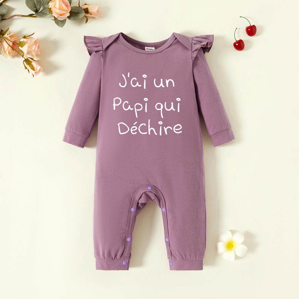 

Baby Girl Graphic Letter Print Ruffled Long-sleeve Jumpsuit