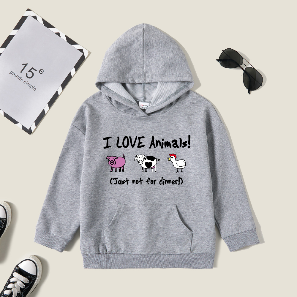 

Kid Graphic Letter and Animal Print Long-sleeve Hooded Pullover