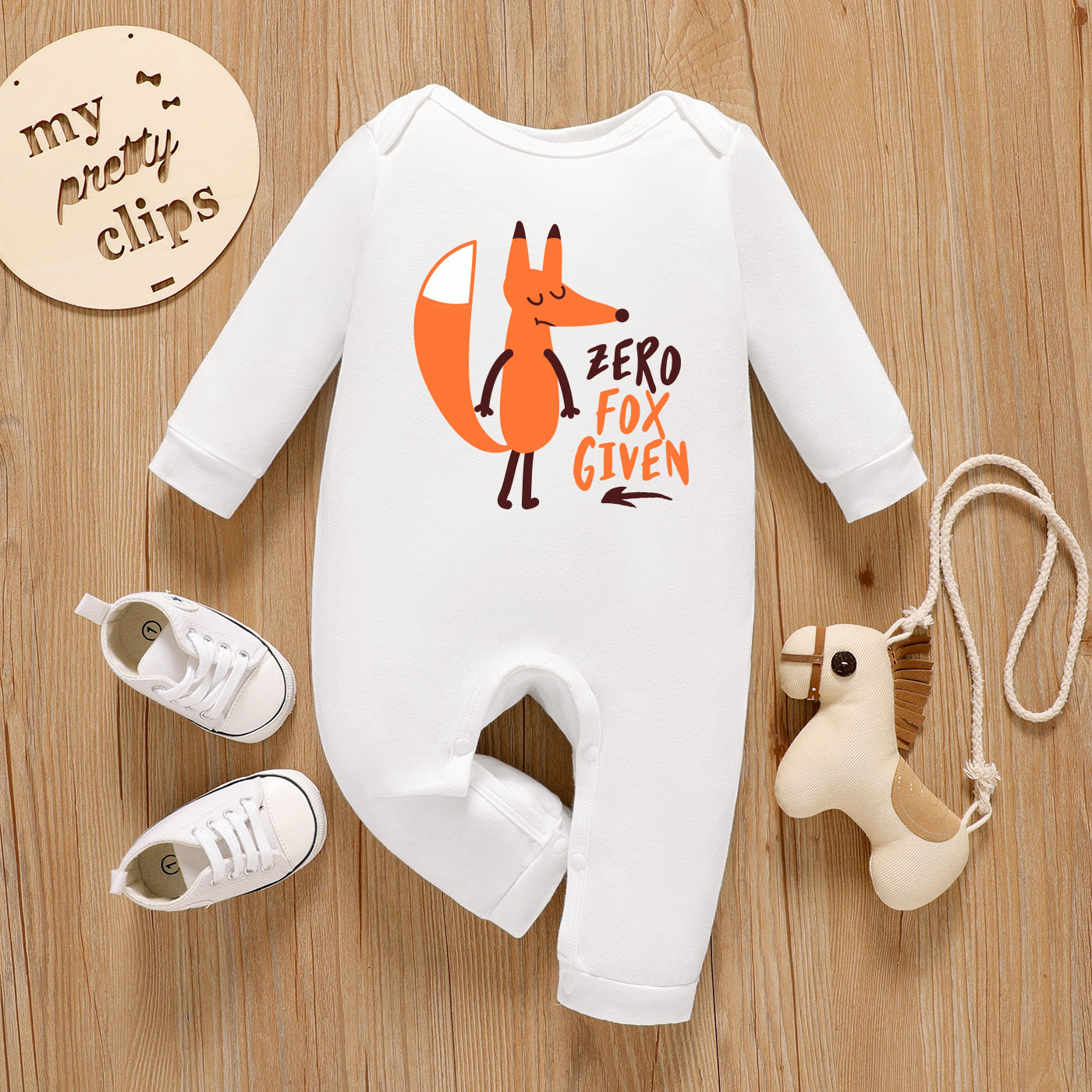 

Baby Graphic Fox and Letter Print Long-sleeve Jumpsuit