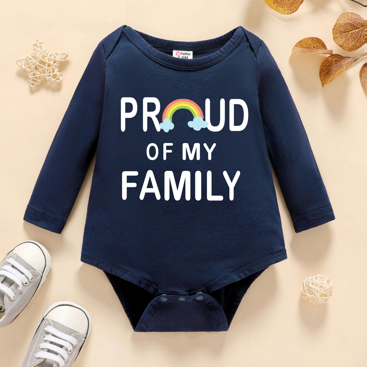 

Baby Graphic Rainbow and Letter Print Long-sleeve Romper