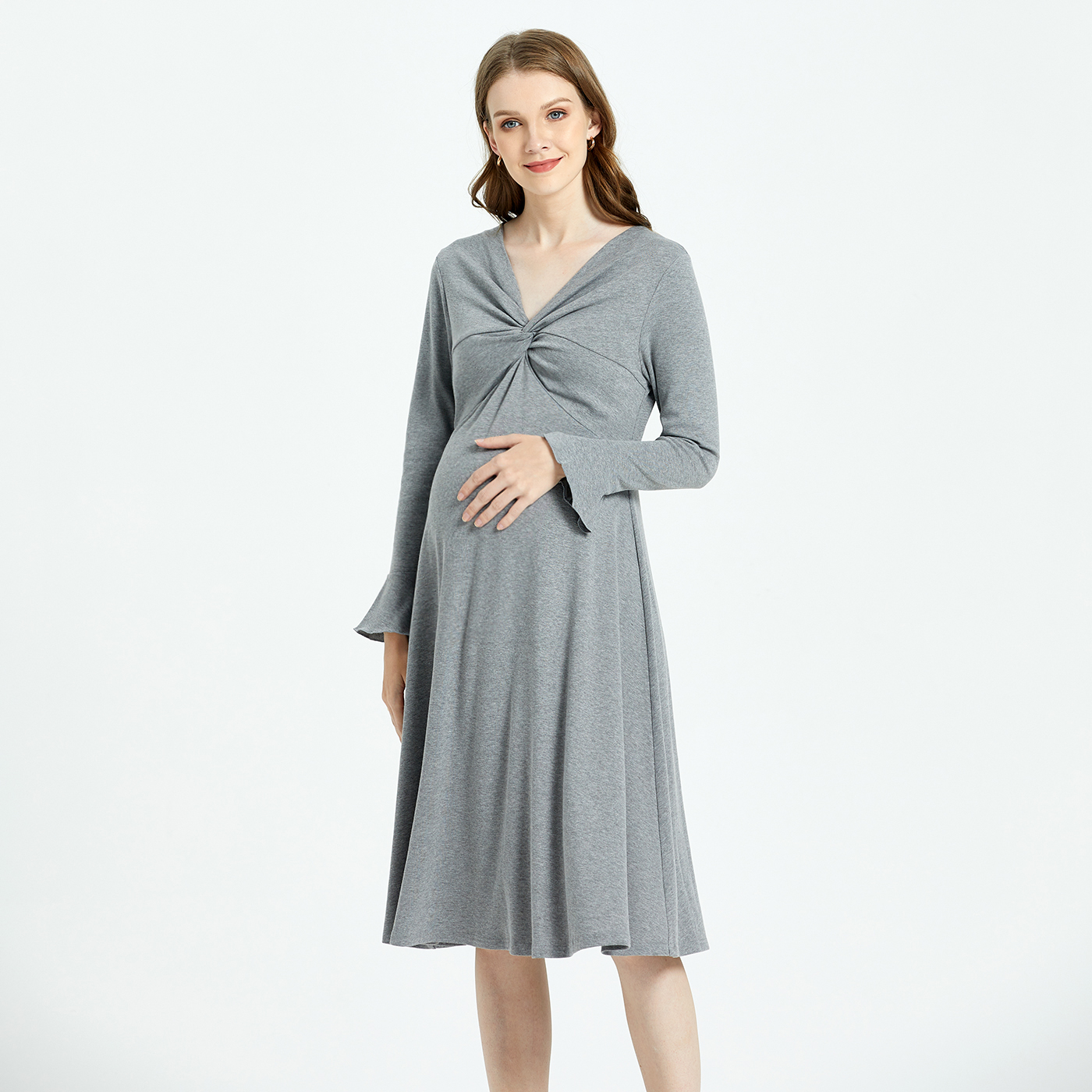 

Maternity Twist Front Long-sleeve Dress