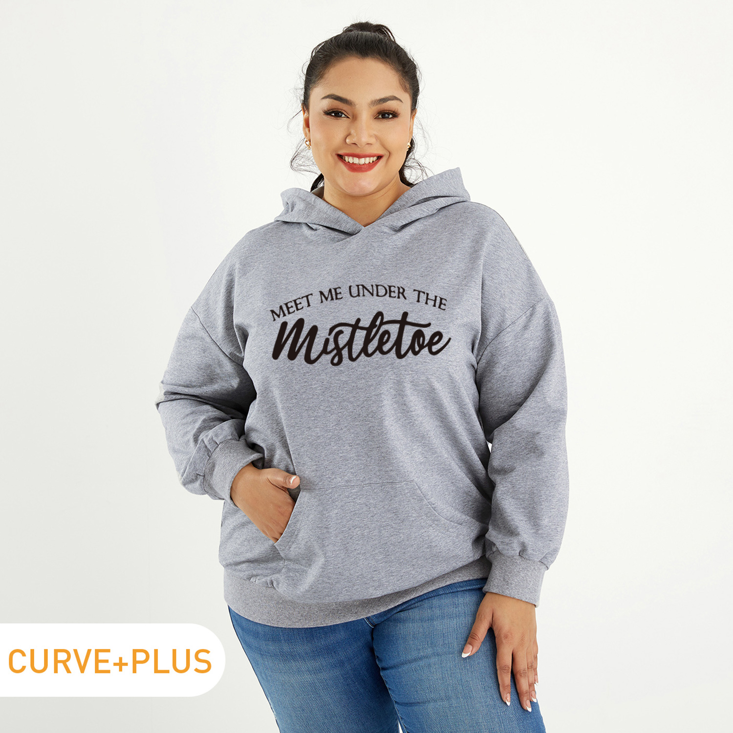 

Women Plus Size Graphic Letter Print Long-sleeve Hooded Pullover