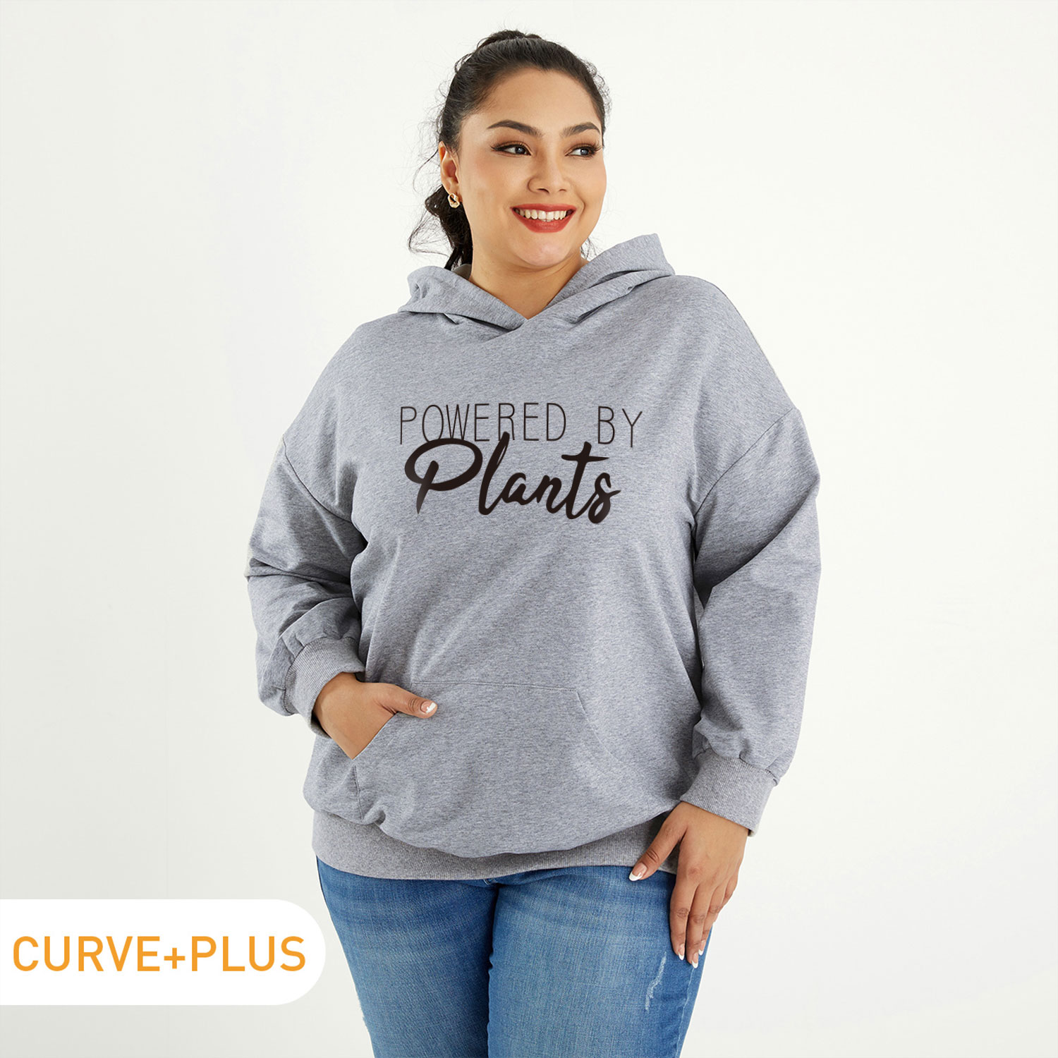 

Women Plus Size Graphic Letter Print Long-sleeve Hooded Pullover