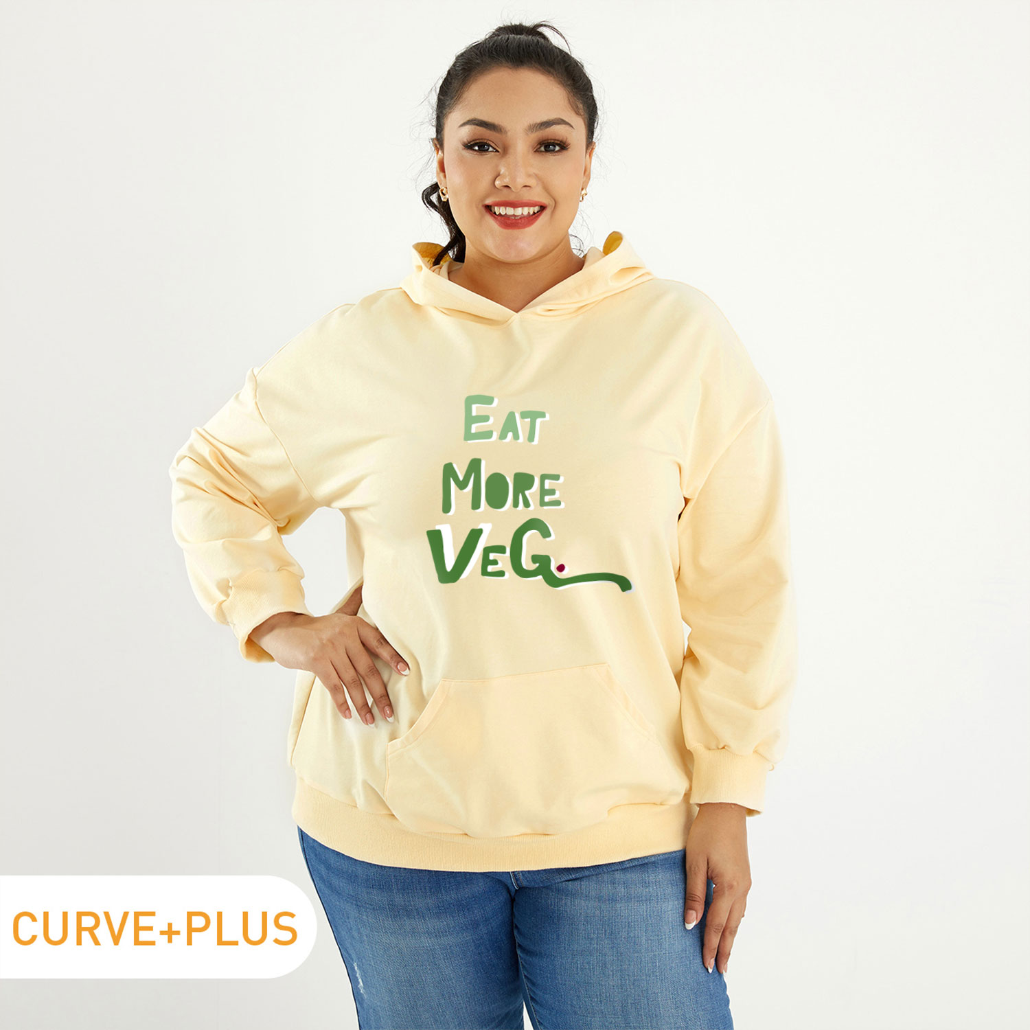 

Women Plus Size Graphic Letter Print Long-sleeve Hooded Pullover