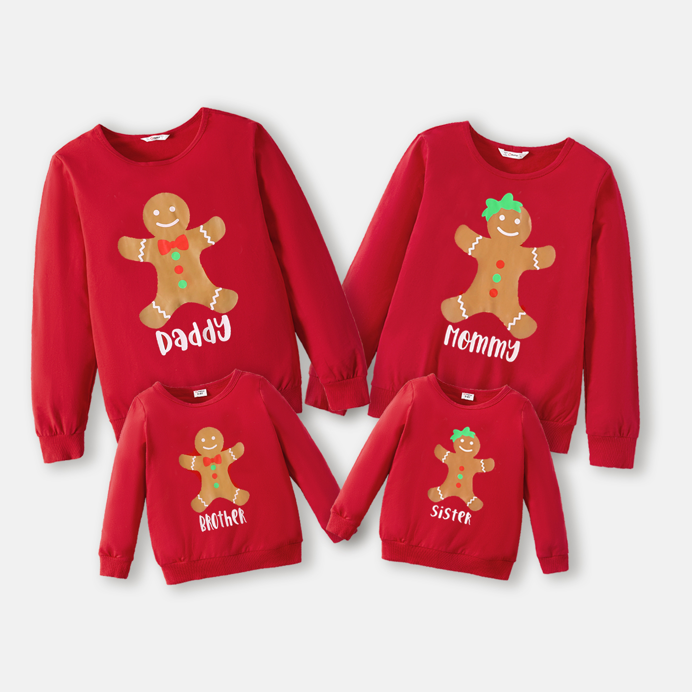 

Christmas Gingerbread Man and Letter Print Red Family Matching Long-sleeve Sweatshirts