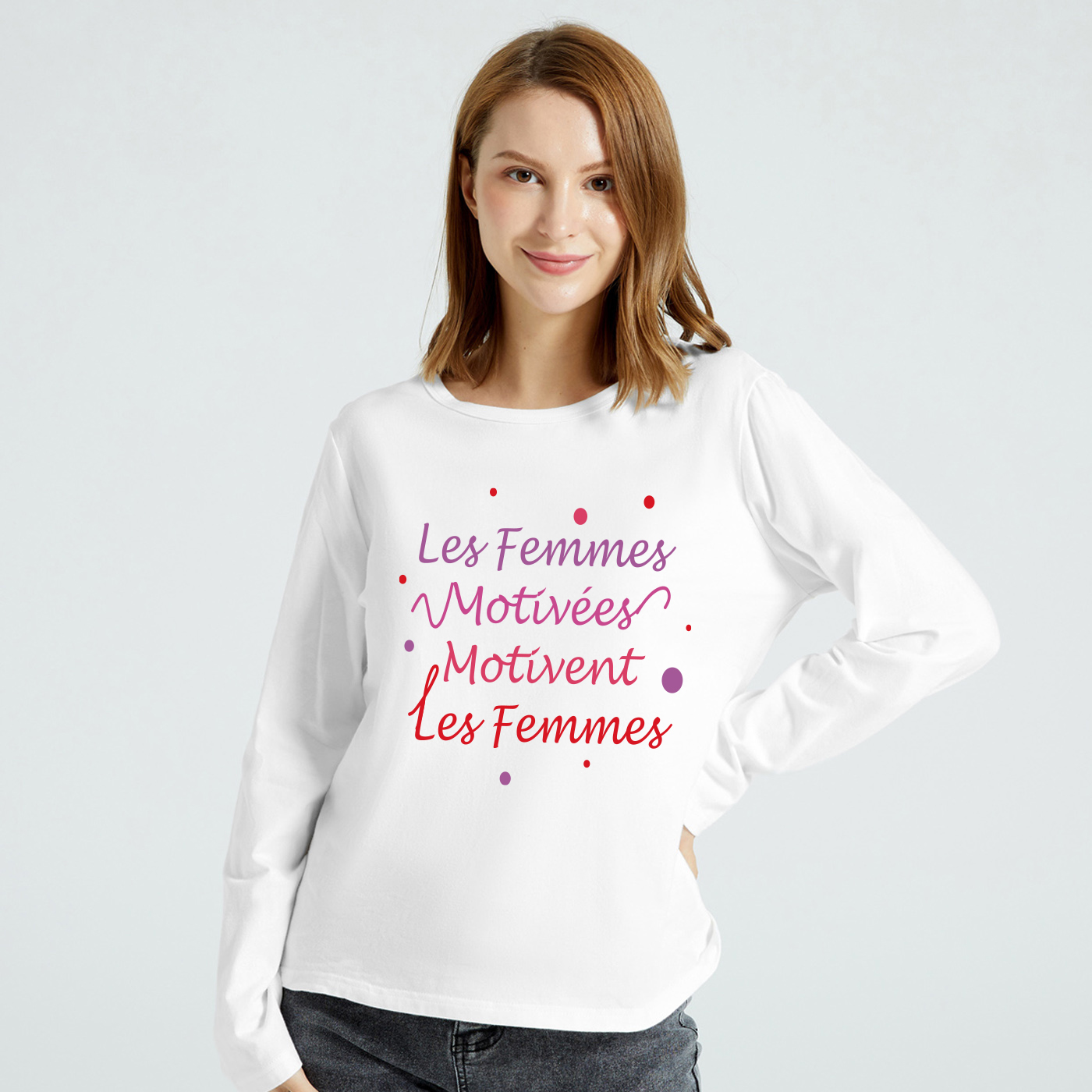 

Woman Letter Print Long-sleeve Round-collar Tee