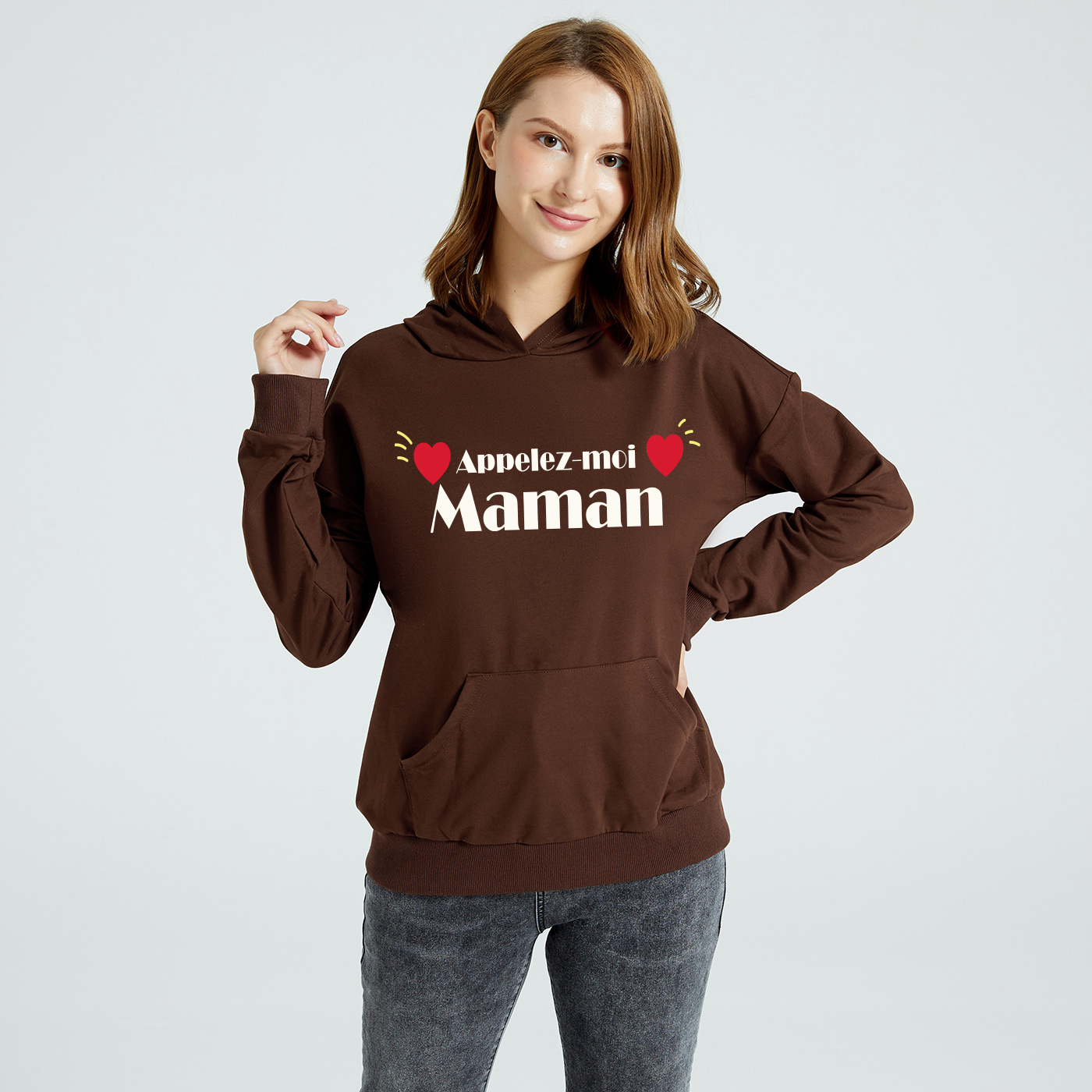 

Woman Letter & Heart Long-sleeve Hooded Pullover