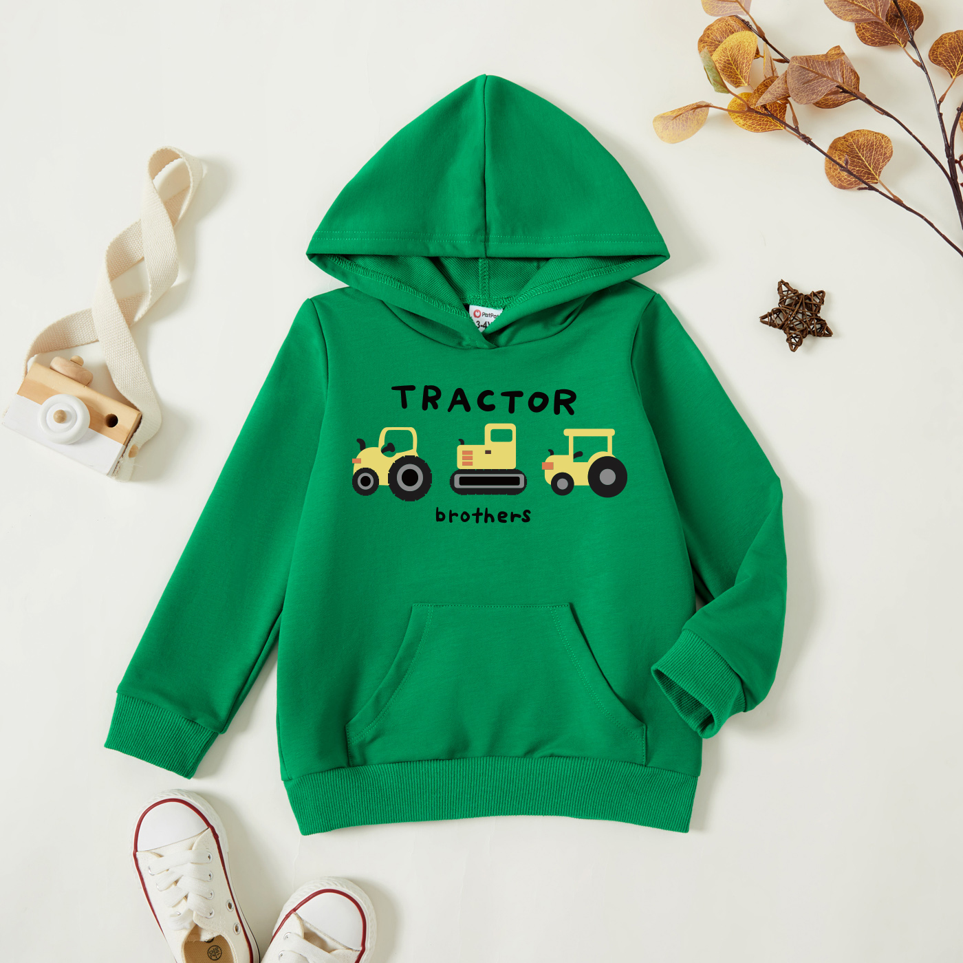 

Toddler Boy Graphic Letter and Tractor Print Long-sleeve Pullover