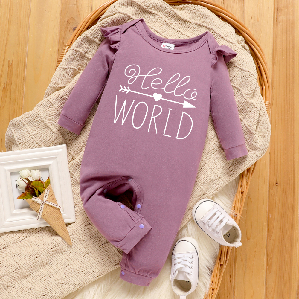 

Baby Girl Graphic Letter Print Ruffled Long-sleeve Jumpsuit