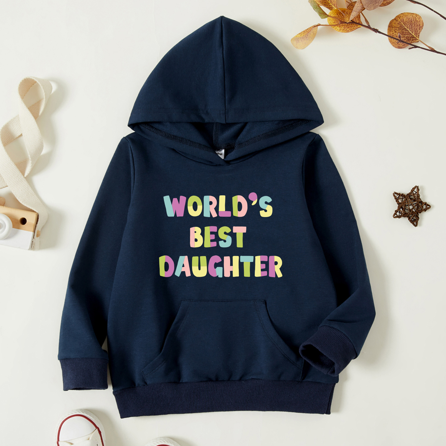 

Toddler Girl Graphic Letter Print Long-sleeve Hooded Pullover