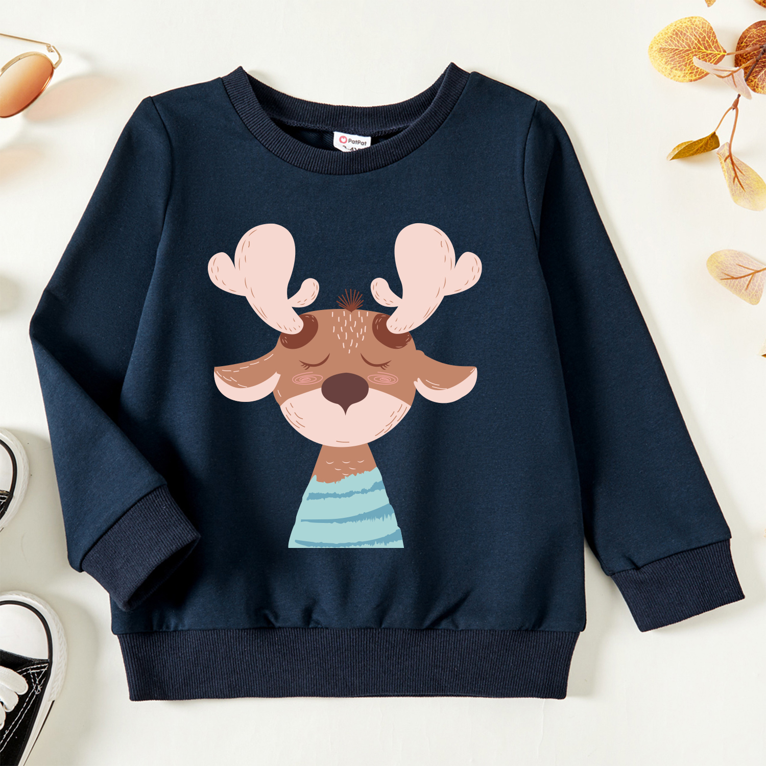 

Toddler Graphic Elk Print Long-sleeve Pullover
