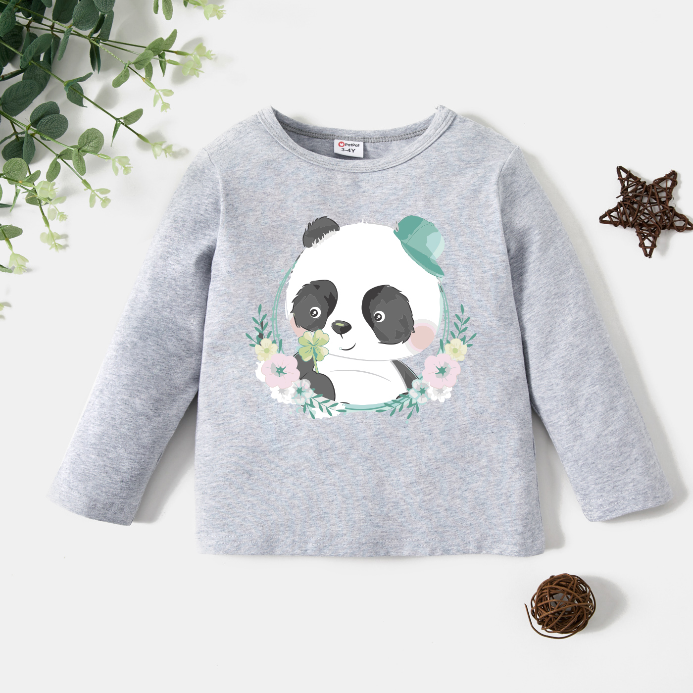 

Toddler Graphic Panda and Floral Print Long-sleeve Tee