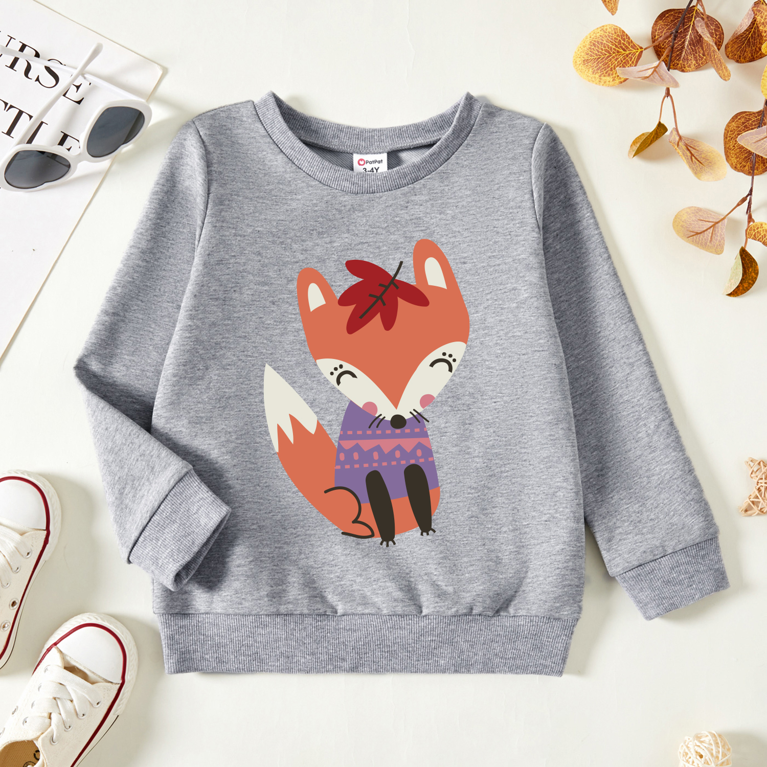 

Toddler Graphic Fox Print Long-sleeve Pullover
