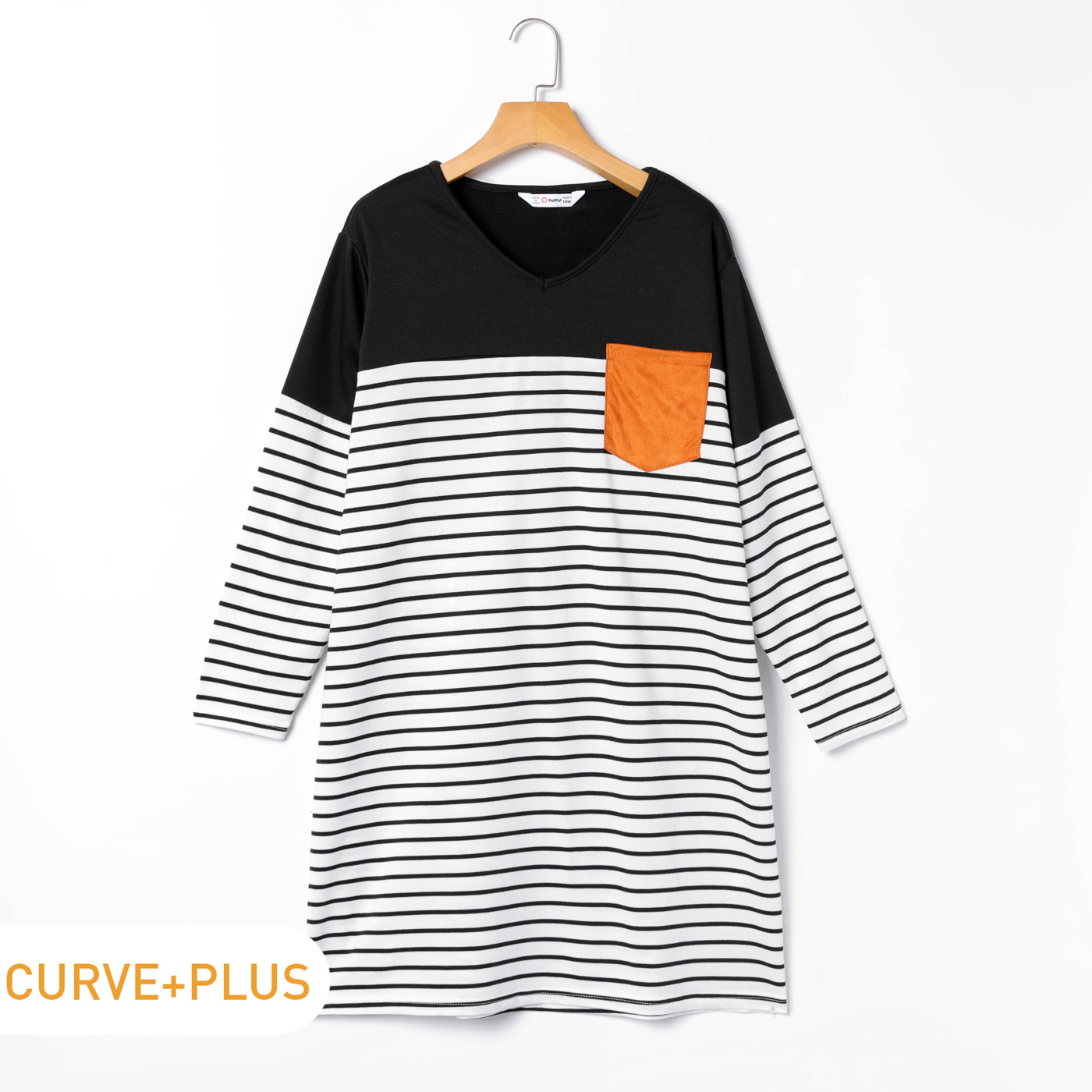 

Women Plus Size Casual Stripe Pocket Design Sweatshirt Dress