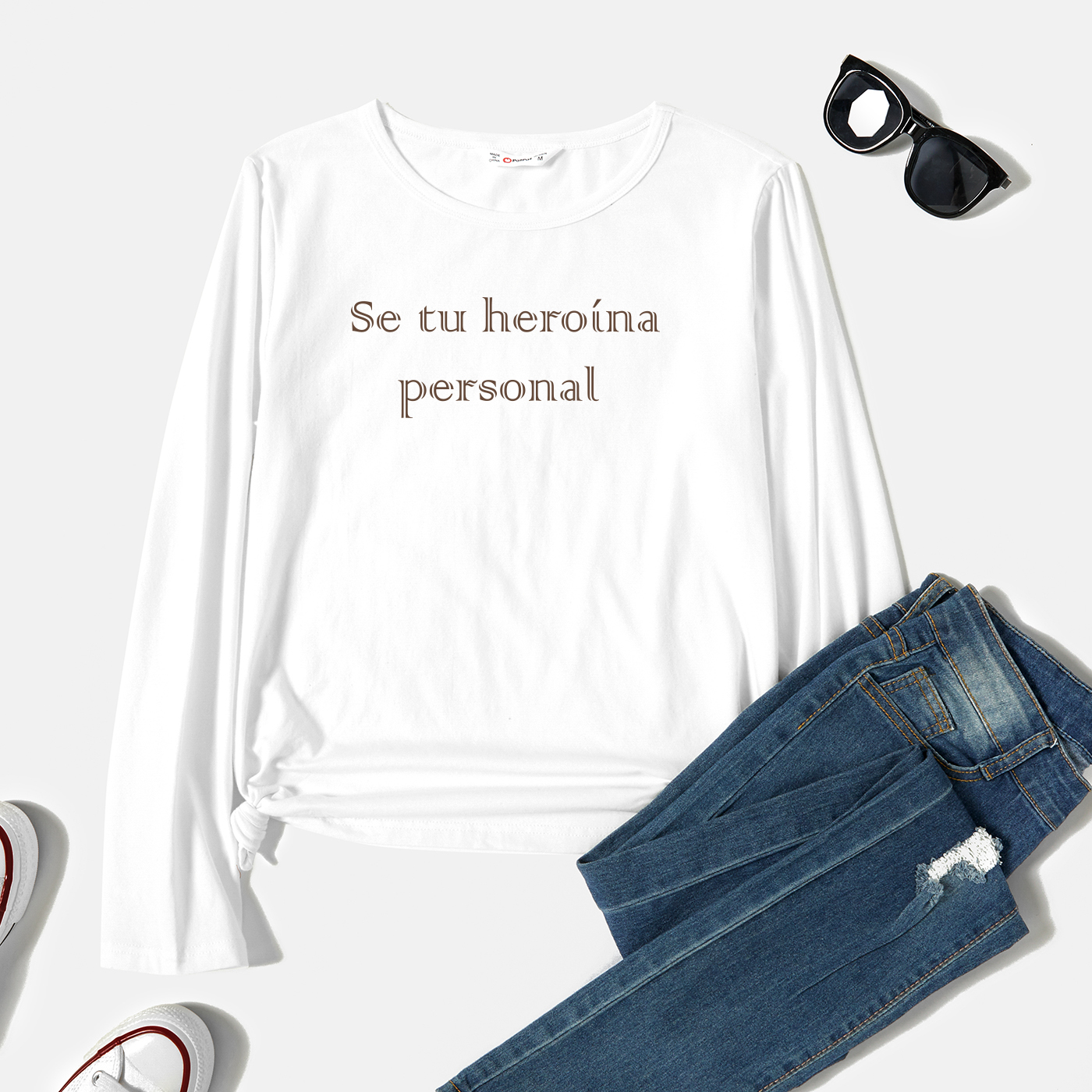 

Woman Graphic Letter Print Long-sleeve Round-collar Tee