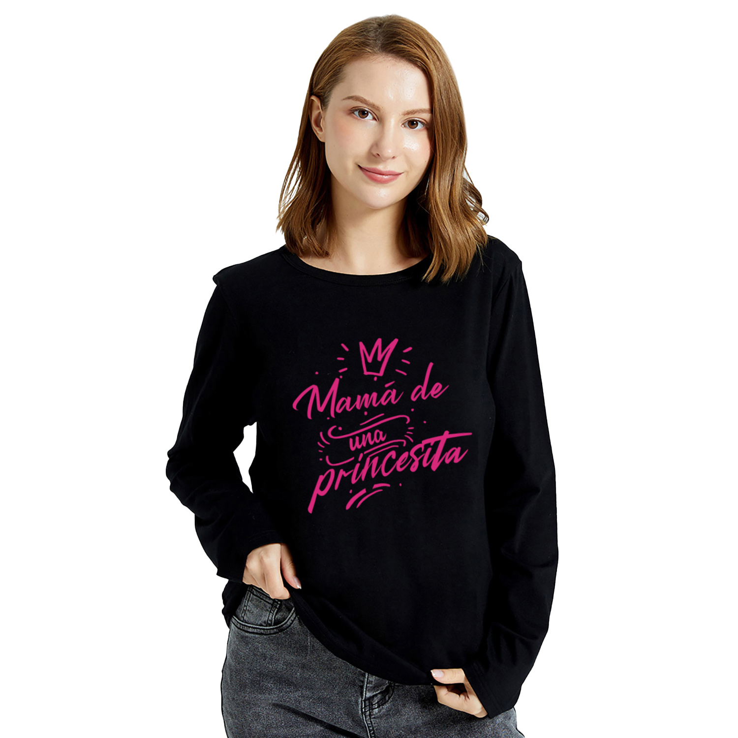 

Women Graphic Letter and Crown Print Round-collar Long-sleeve Tee