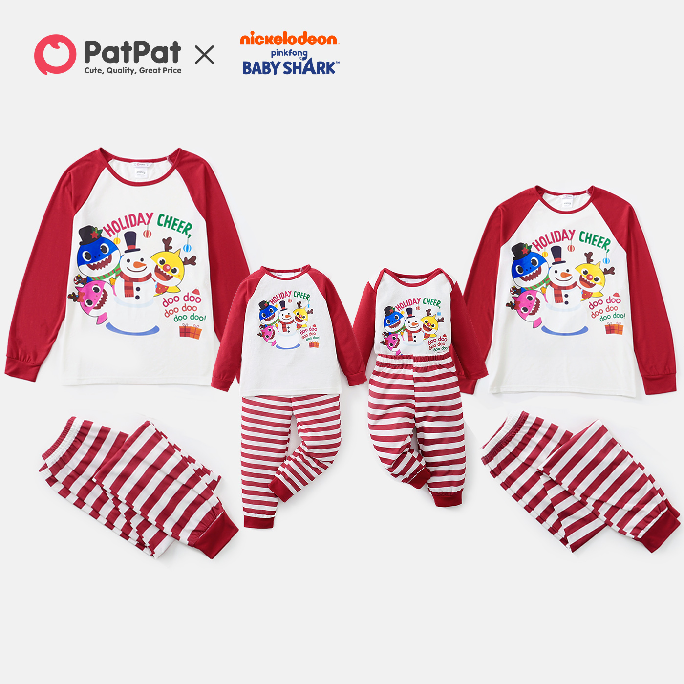 

Baby Shark Family Matching Christmas Cheer Holiday Top and Stripe Pants Pajamas Sets
