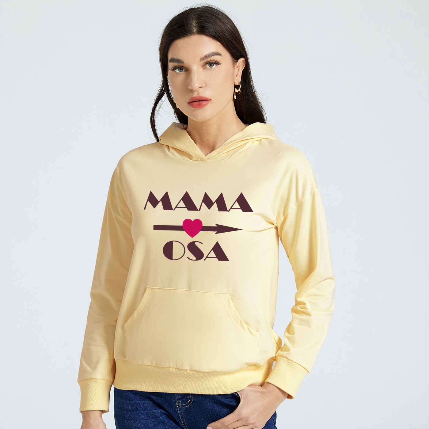 

Women Graphic Letter and Heart Print Long-sleeve Hooded Pullover