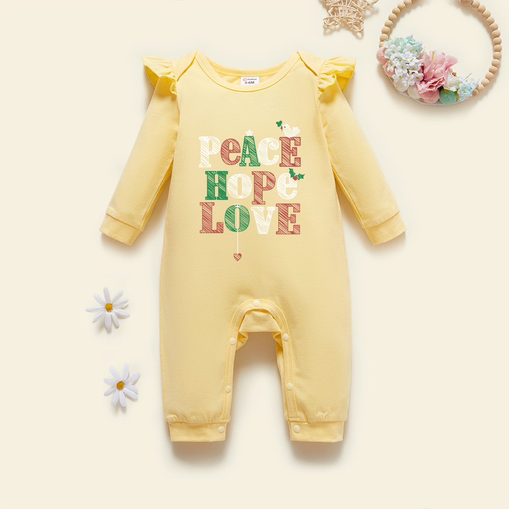 

Baby Girl Graphic Letter Print Long-sleeve Ruffled Jumpsuit