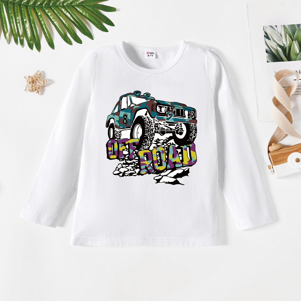 

Kids Boy Graphic Letter & Vehicle Print Long-sleeve Tee