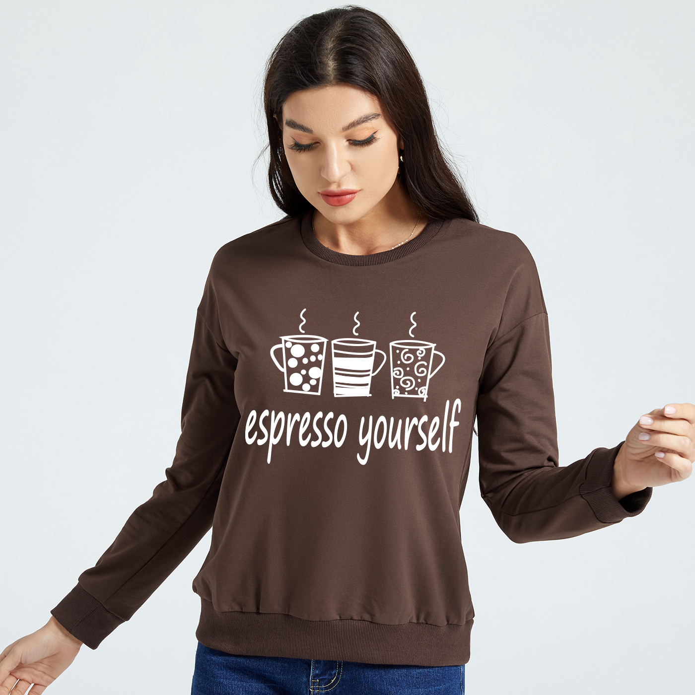 

Women Graphic Coffee Drink and Letter Print Round-collar Long-sleeve Pullover