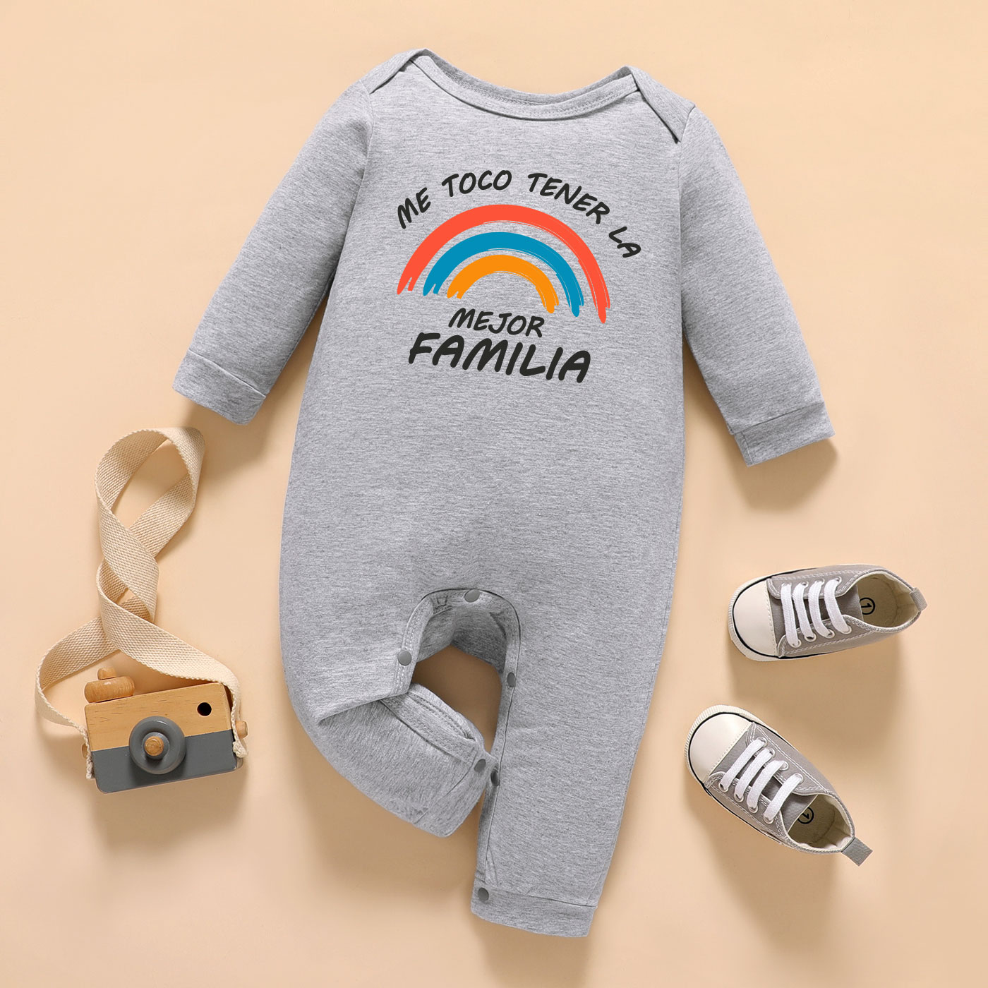 

Baby Graphic Letter and Rainbow Print Long-sleeve Jumpsuit
