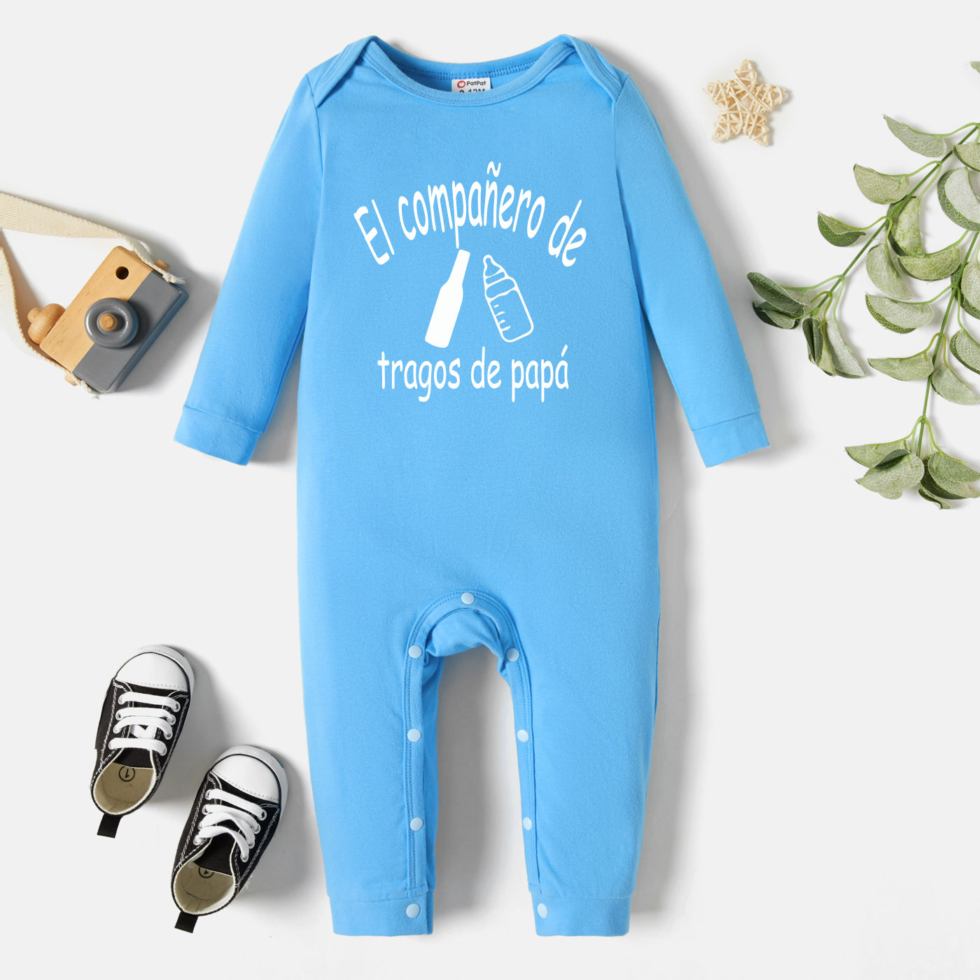 

Baby Boy Graphic Letter and Bottle Print Long-sleeve Jumpsuit
