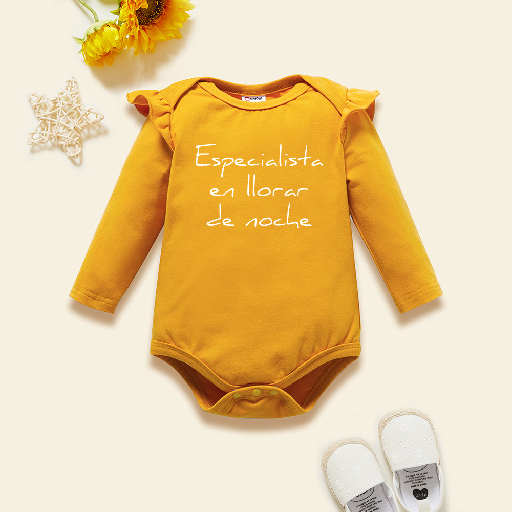 

Baby Girl Graphic Letter Print Long-sleeve Ruffled Romper