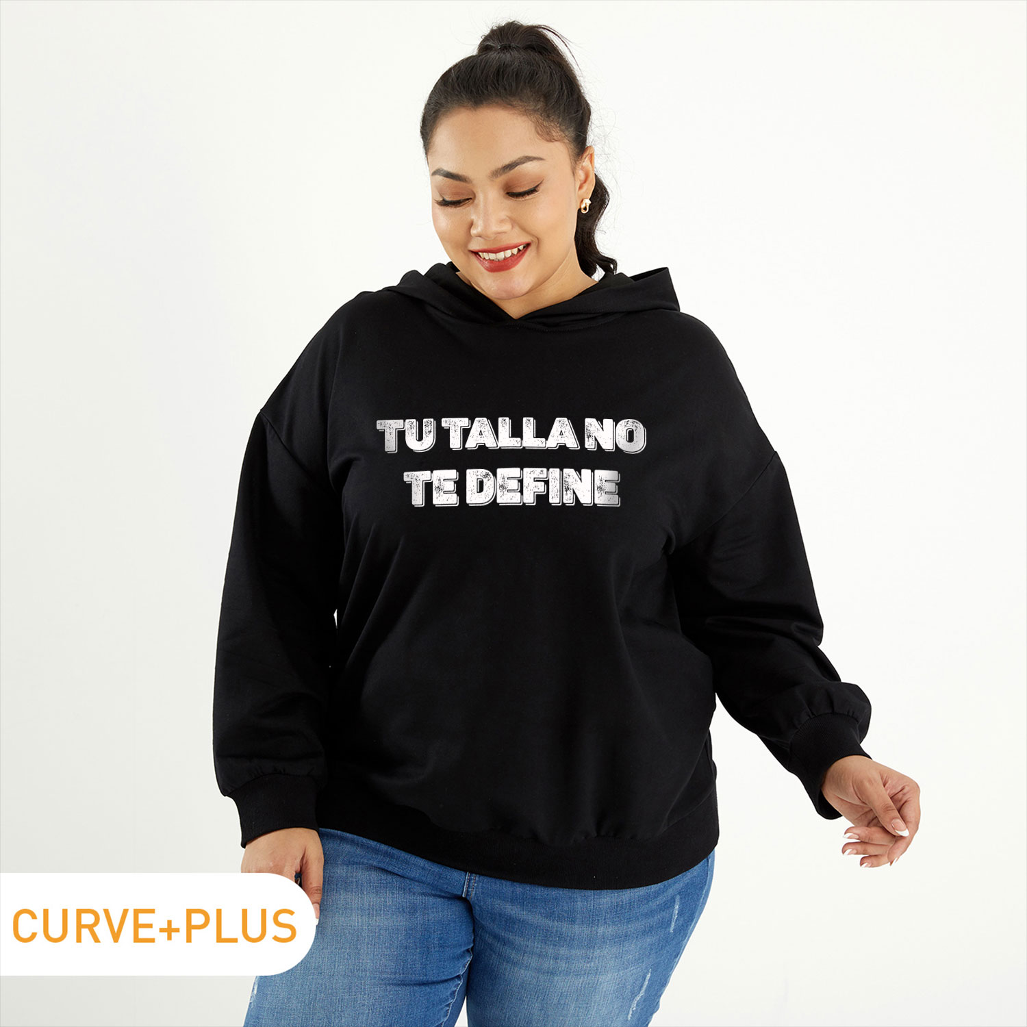 

Women Plus Size Graphic Letter Print Long-sleeve Hooded Pullover