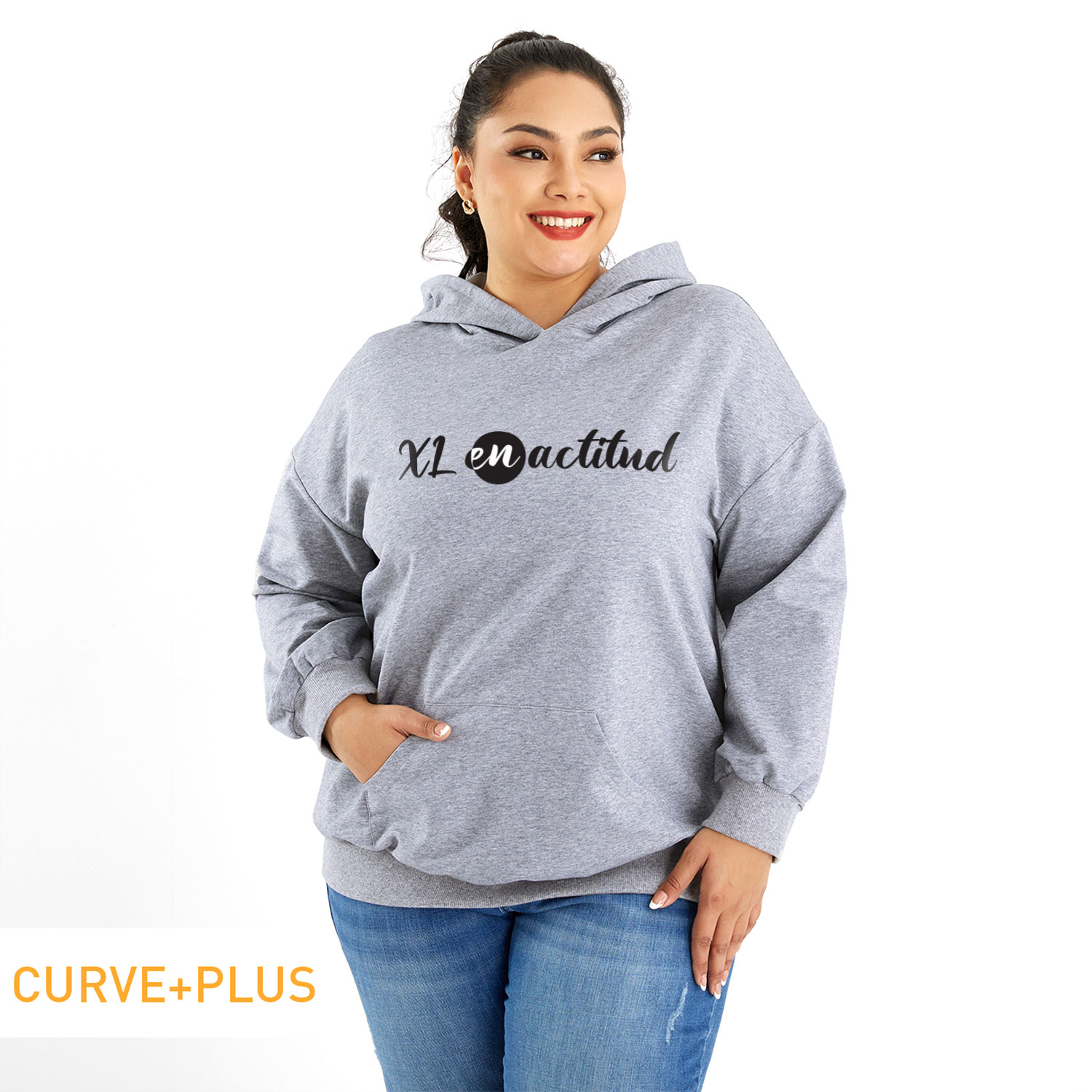 

Women Plus Size Graphic Letter Print Long-sleeve Hooded Pullover