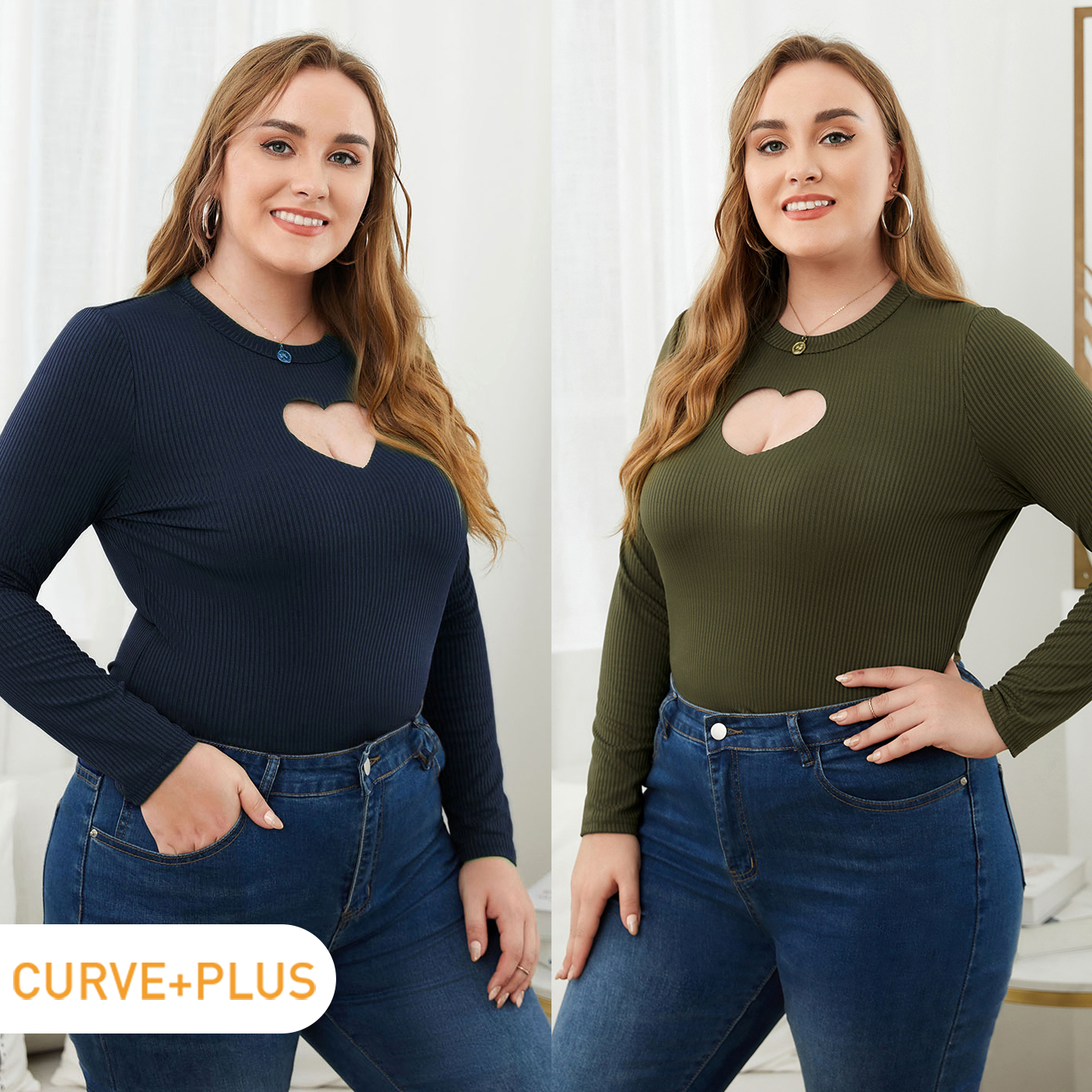 

Women Plus Size Elegant Hollow out Front Long-sleeve Tee