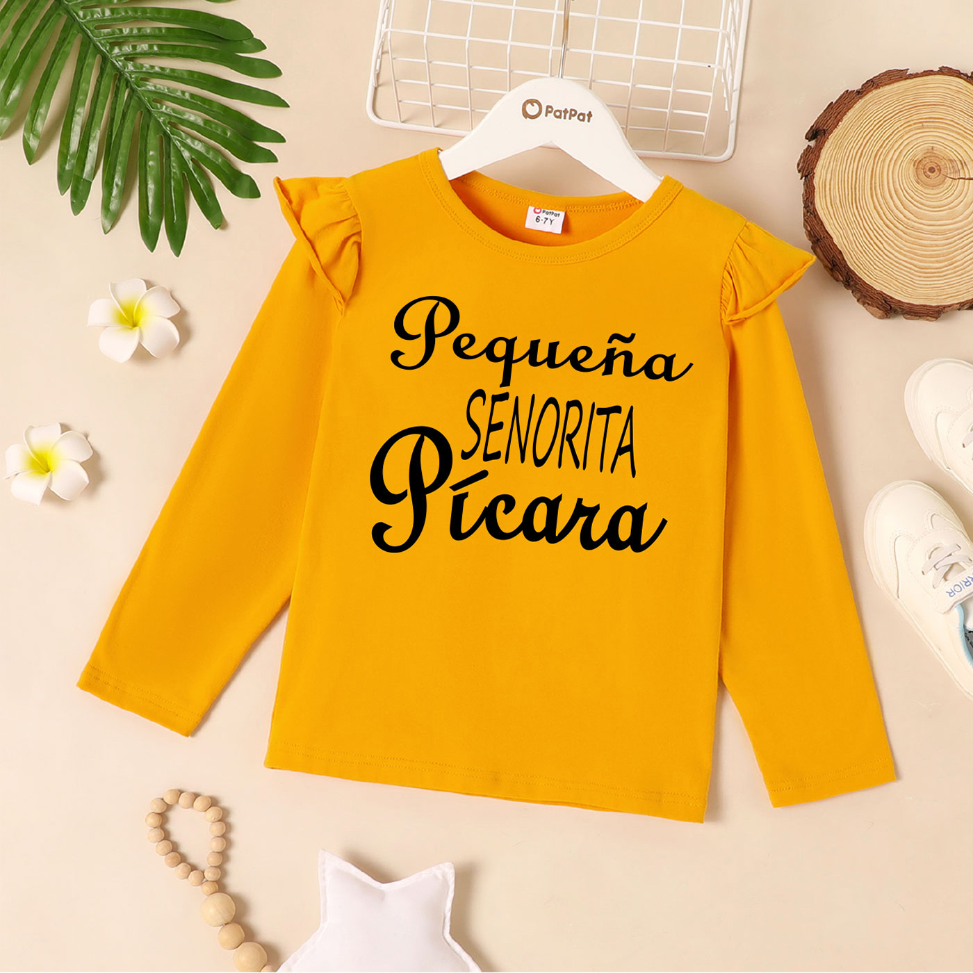 

Kids Girl Graphic Letter Print Long-sleeve Ruffled Tee