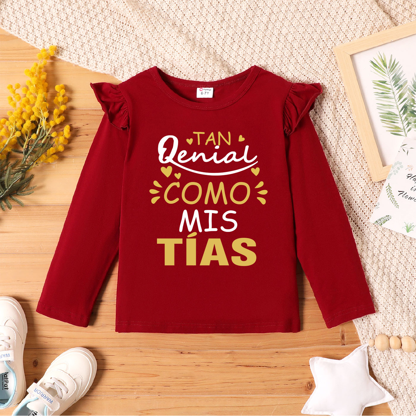 

Kids Girl Graphic Letter Print Long-sleeve Ruffled Tee