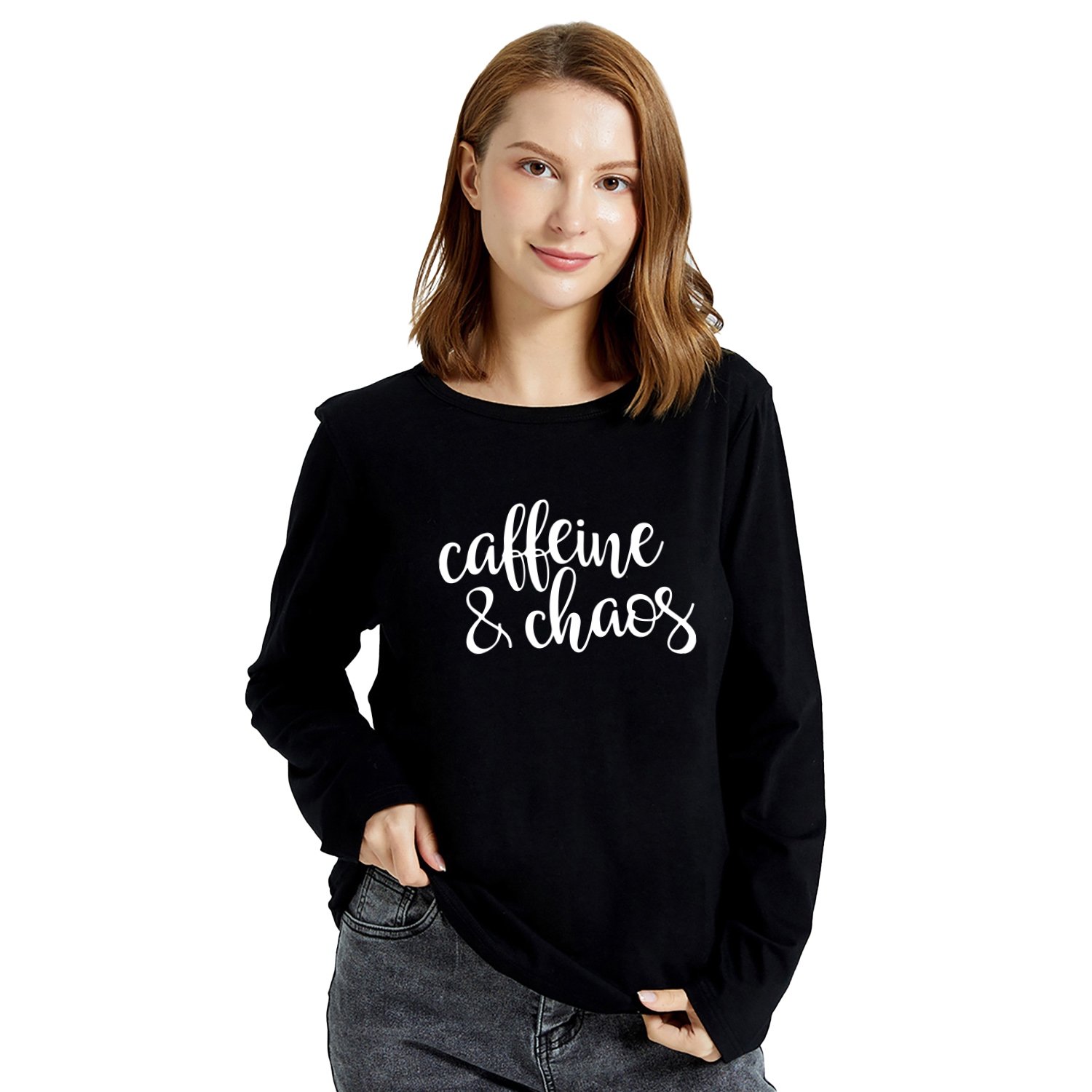 

Women Graphic Letter Print Round-collar Long-sleeve Tee