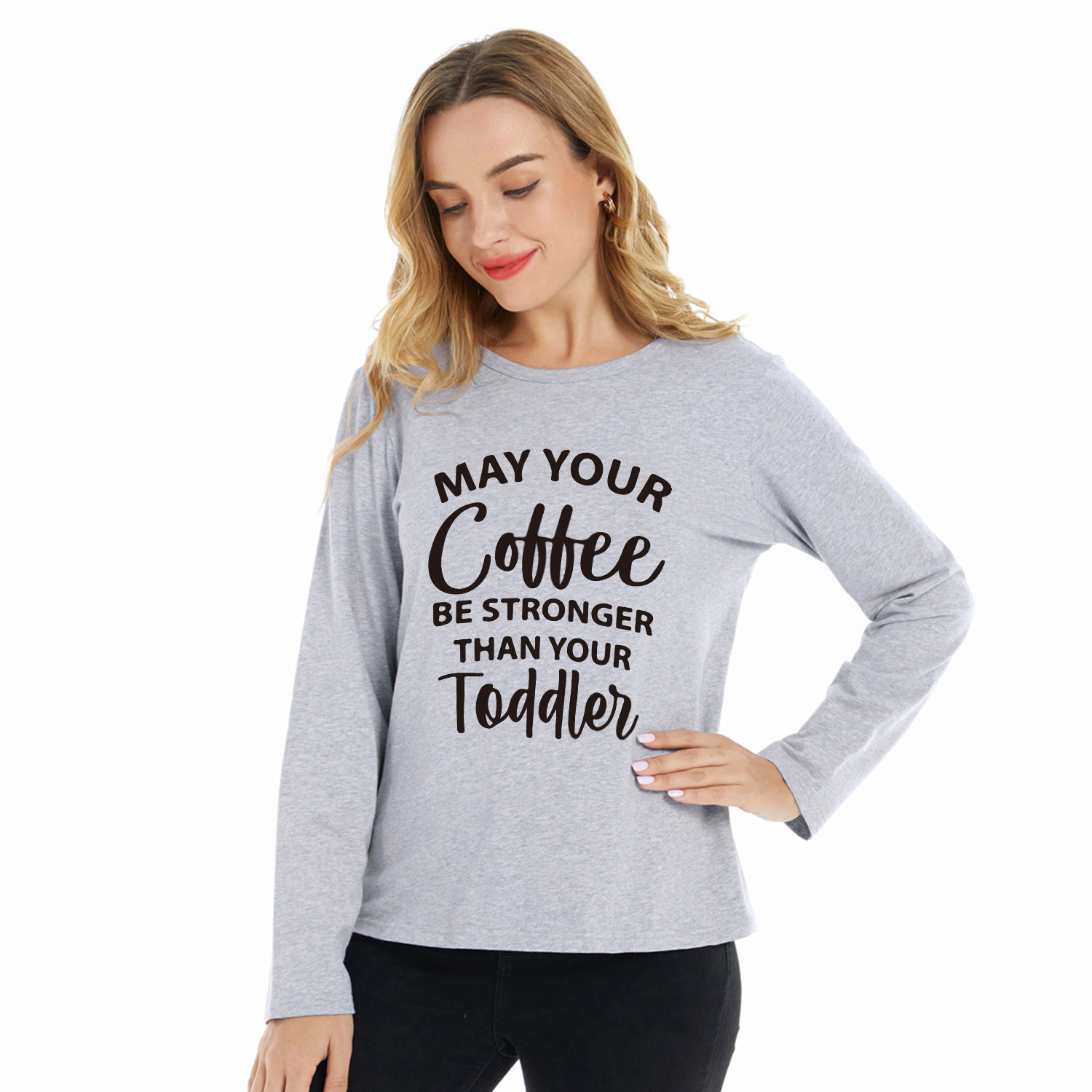 

Women Graphic Letter Print Round-collar Long-sleeve Tee
