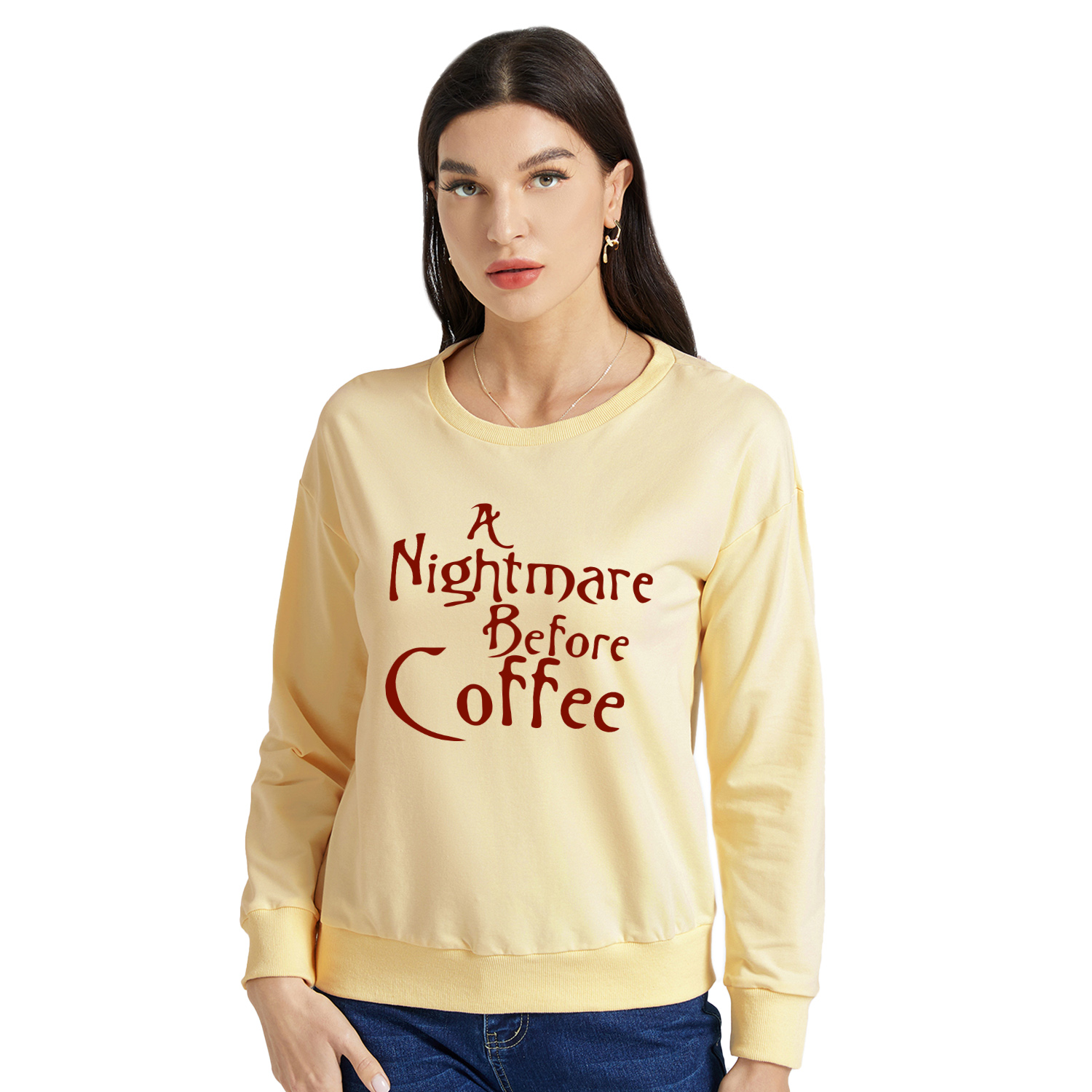 

Women Graphic Letter Print Round-collar Long-sleeve Pullover